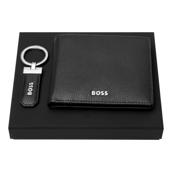 BOSS Set Classic Grained Black Leather Key Ring & Wallet